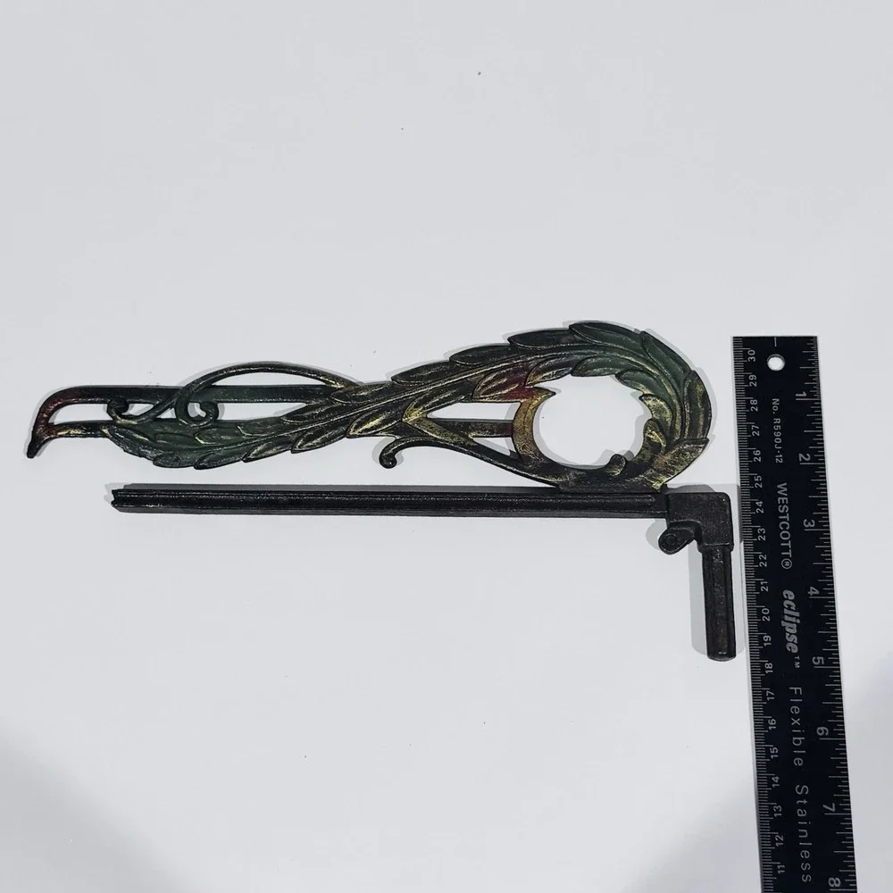 Vintage Art‎ Deco Cast Iron Swing Arm Curtain Drapes  Bracket Rod Feather Accent
